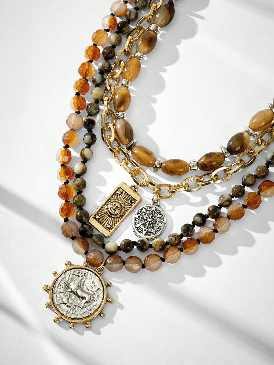 Maija Kalung Bohemian Multi-Layer Manik-Manik Gaya Pantai Musim Panas Baru - Emas - View 1