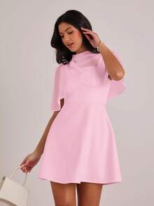 Enchnt Đầm poncho ngắn màu trơn thanh lịch dành cho nữ, thích hợp cho kỳ nghỉ hè. - Màu Hồng baby - Xem 8