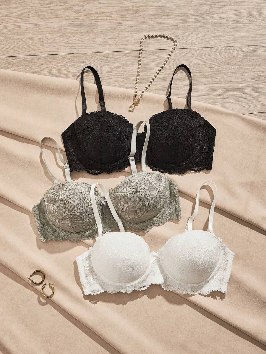 Bộ 3 áo ngực có gọng dành cho nữ, có đệm mút không thể tháo rời. - Nhiều màu - Xem 1