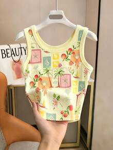 Resyla Áo tank top ngắn tay cổ tròn phong cách Y2K dành cho nữ, in họa tiết bãi biển. - Nhiều màu - Xem 3