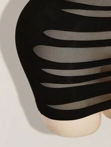 SHEIN ICON 2000 夏季女士外出黑色夜店哥特风露背纯色交叉露背休闲迷你连衣裙 - 黑色 - 查看 8