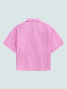 Modcrash Men's Casual Loose Striped Short Sleeve Shirt, Spring To Summer - Watermelon Pink - View 3