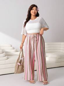 Solflare Plus Size Women Casual Striped Pants - Multicolor - View 4
