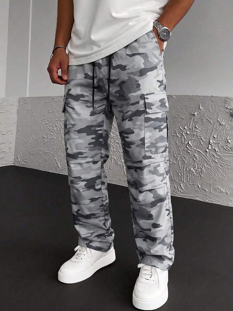 Manfinity Homme Men's Mature Gray Camouflage Folded Hem Casual Pants - Multicolor - View 1