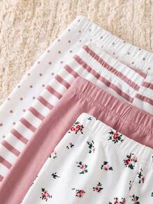 SHEIN 4条装女婴休闲碎花纯色打底裤，四季皆宜 - 彩色 - 查看 5