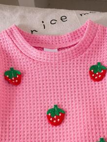 SHEIN Elladie kids 2件組少女夏季無袖套裝，親子款花卉拼接軟舒適居家戶外穿著，桃紅色上衣+短褲，寬鬆休閒卡通套裝 - 粉色 - 查看 6
