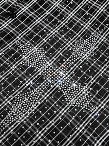 ROMWE MEN Men's Sparkling Rhinestone Cross Plaid Print Short Sleeve Shirt - Black - View 2