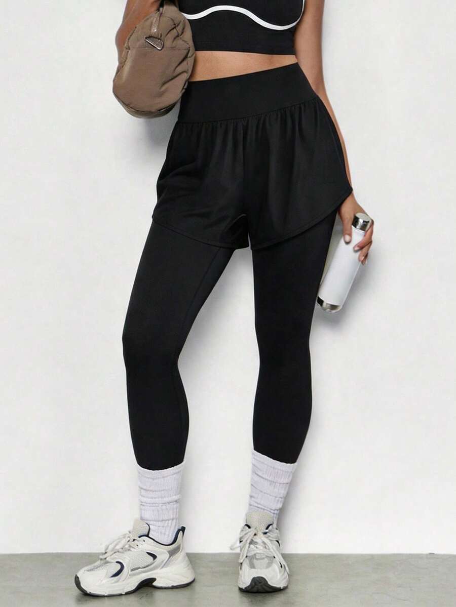 Voyena Plus Size Women High Waist 2 In 1 Sports Leggings - Black - View 1