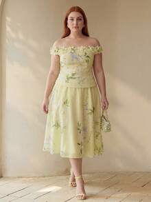 MOTF PREMIUM FALDA DE ASPECTO DE LINO CON ESTAMPADO FLORAL PARA MUJER TALLA GRANDE - Verde - Ver 1