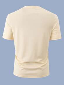 Manfinity Homme Camiseta de manga corta con estampado de letra minimalista para uso diario y casual de hombres, verano - Caqui - Ver 2