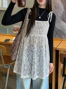 DAZY Áo camisole nữ phối ren, kiểu dáng thường ngày, đa năng, thích hợp mặc hàng ngày. - trắng - Xem 4