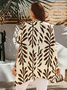 EMERY ROSE Plus Size Asymmetrical V-Neck Long Shirt, Summer Blouse For Women Casual Latest Tops For Women New Arrival Blouse Casual Top Latest Tops For Women New Arrivals Casual Blouse Blouse With Leaves Pattern,Summer Outfits For Women, Vacation Outfits Women ,Casual Blouse For Wome,Summer Holiday Outfits ,Country Style For Women Zanzea Blouses For Women Zanzea Dress For Women Plus Size - Multicolor - View 2