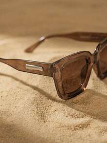 Arave Square Frame Boho Retro Fashion Glasses Casual Shades Beach Accessories Beach Accessories For Women Glasses Shades For Summer Beach Vacation,Outdoor,Travel Temple Decoration Casual Style Rectangle Frame For Going Out Outfit,Back To School - Coffee - View 3