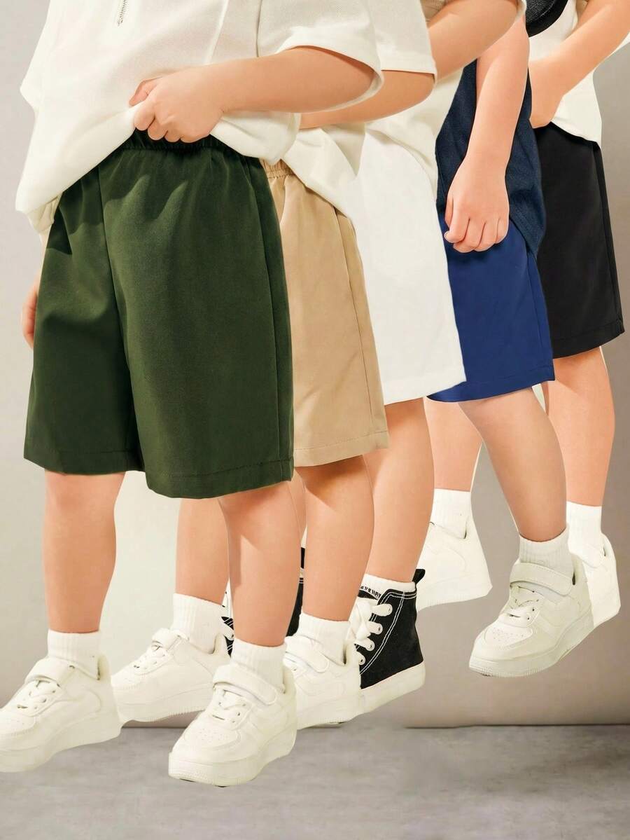 SHEIN Bộ 5 chiếc quần short kiểu dáng thường ngày, thoải mái, đa năng và dễ thương dành cho bé trai, phù hợp mặc hàng ngày, đi học, đi chơi, chơi thể thao, mùa xuân/hè. - Nhiều màu - Xem 1