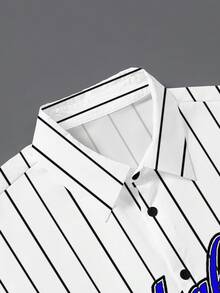 Aesthetic Post Men's Letter Striped Short Sleeve Single-Breasted Casual Shirt - Multicolor - View 3