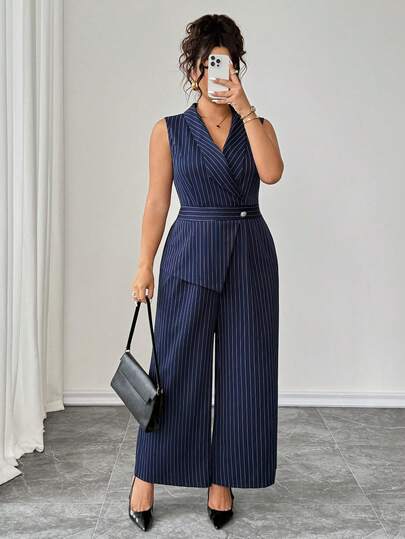 Elenzga Bộ jumpsuit dài không tay thanh lịch, tối giản dành cho nữ cỡ lớn, thích hợp đi làm và mùa hè.