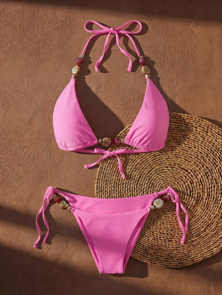 Women's Summer Beach Vacation Beaded Bikini Set