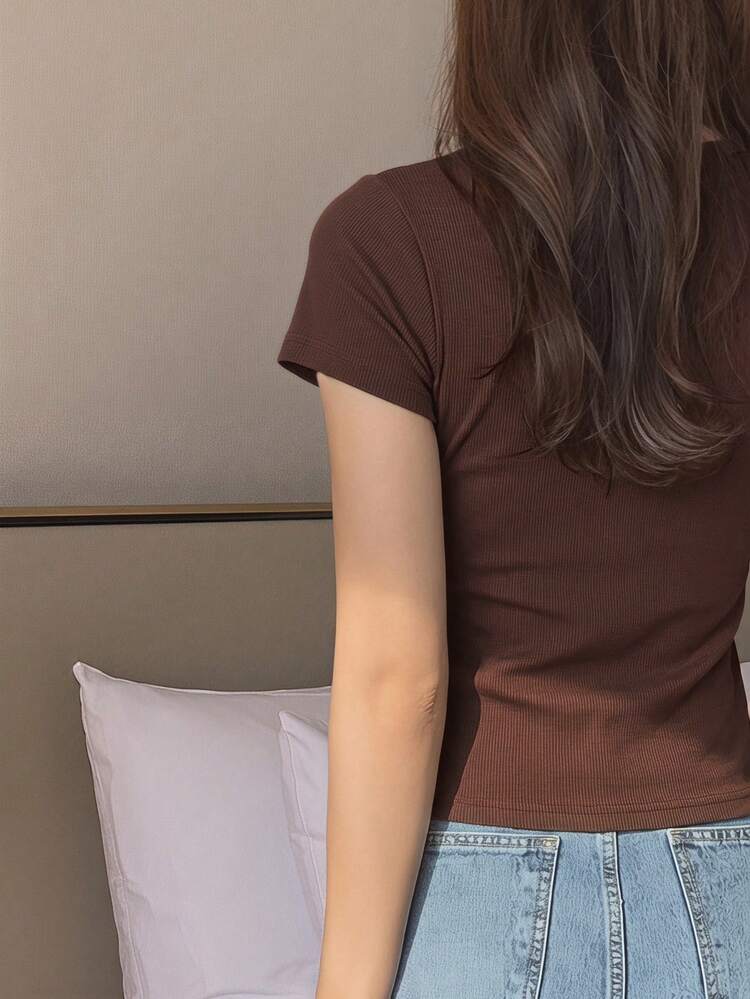 Women's Round Neck Solid Color Basic White Short Sleeve T-Shirt, Spring/Summer