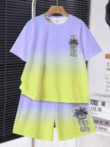 Bộ đồ thể thao thoải mái, tối giản dành cho bé trai tuổi teen: áo thun cổ tròn tay ngắn và quần short. - Nhiều màu - Xem 2
