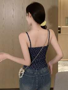 DAZY 夏季新款花卉印花音樂節修身背心女款 度假穿搭女式圖案T恤 - 黑色 - 查看 2