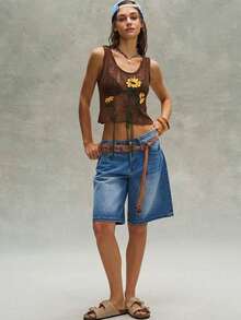 Bohemela Vintage Minimalist Floral Embroidered V-Neck Knit Sweater Vest - Mocha Brown - View 5