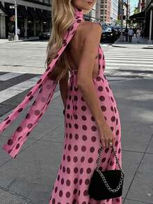 INAWLY B337: Women's Polka Dot Backless Dress,Summer - Pink - View 3