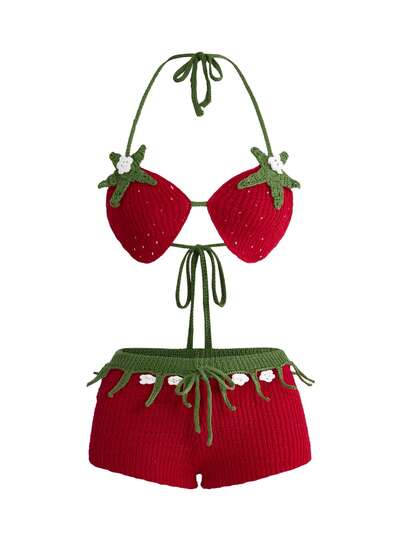 ROMWE Avant Women's Starfish Decor Backless Halter Crop Top And Shorts 2 Pieces Set