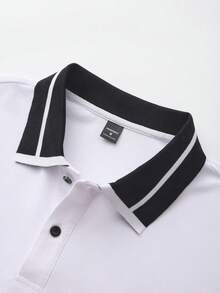 Manfinity Homme 大尺碼男士休閒拼色短袖 Polo 衫，夏季，正式 - 白色 - 查看 5