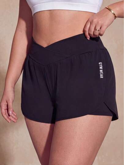 Eassivo Eassivo 大码女式交叉腰带二合一运动短裤，适合瑜伽、户外运动和健身