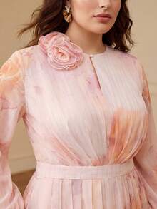 ZEYLAH Vestido de malla con cuello de volantes y mangas con volantes - Rosa vieja - Ver 2