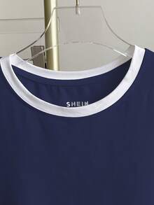 Resyla Camiseta de manga corta de cuello redondo con bloqueo de color, informal y de verano, talla grande - Blanco - Ver 3