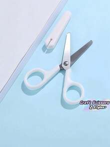 1 pieza/6 piezas Tijeras manuales blancas con mango y tapa protectora, de vuelta a la escuela, útiles escolares - Blanco - Ver 1