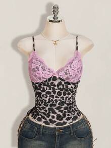 SHEIN ICON Áo camisole nữ phối ren và họa tiết da báo, gợi cảm, đa năng. - Nhiều màu - Xem 7