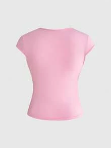 ROMWE Y2K Slogan Bling Bodycon T-Shirt For Women - Pink - View 2