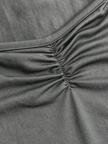 SHEIN 少女纯色荷叶边领短袖休闲T恤 - 灰色 - 查看 4