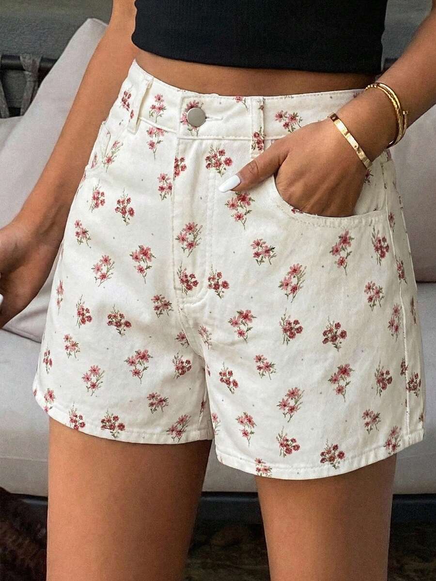 DAZY Summer New Loose Casual Leopard Print Women Denim Shorts - White - View 1