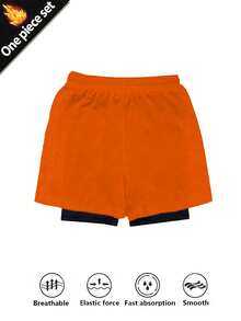 Gym Rark Men's Versatile Minimalist Pocketed Drawstring Waist Sports Shorts, Suitable For Running & Fitness, Gym - Orange - View 2