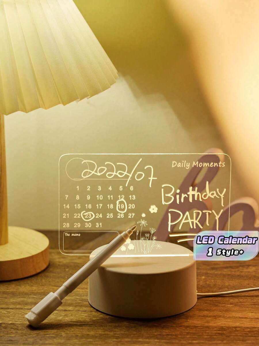 1个3D LED灯日历板USB夜灯,带可擦记号笔,现代桌面灯,适用于家庭办公室装饰,是圣诞礼物的理想之选。 - 黃色 - 查看 1