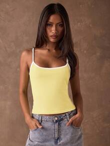 SHEIN BAE Áo camisole nữ ôm dáng, phối màu tương phản, kiểu dáng thường ngày. - Màu vàng - Xem 5
