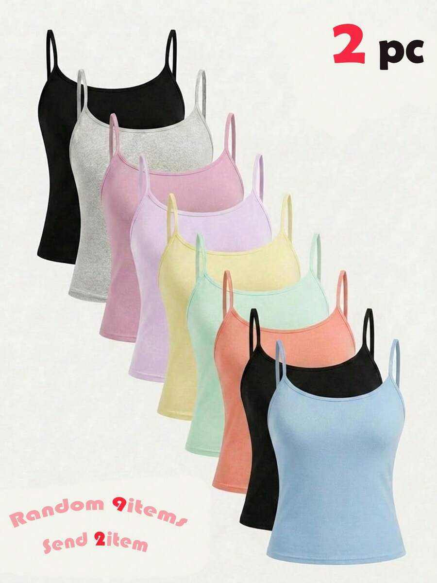 SHEIN Girlism Conjunto de 2 piezas de camiseta y sujetador con pliegues minimalista y cómodo para niña preadolescente - Multicolor - Ver 1