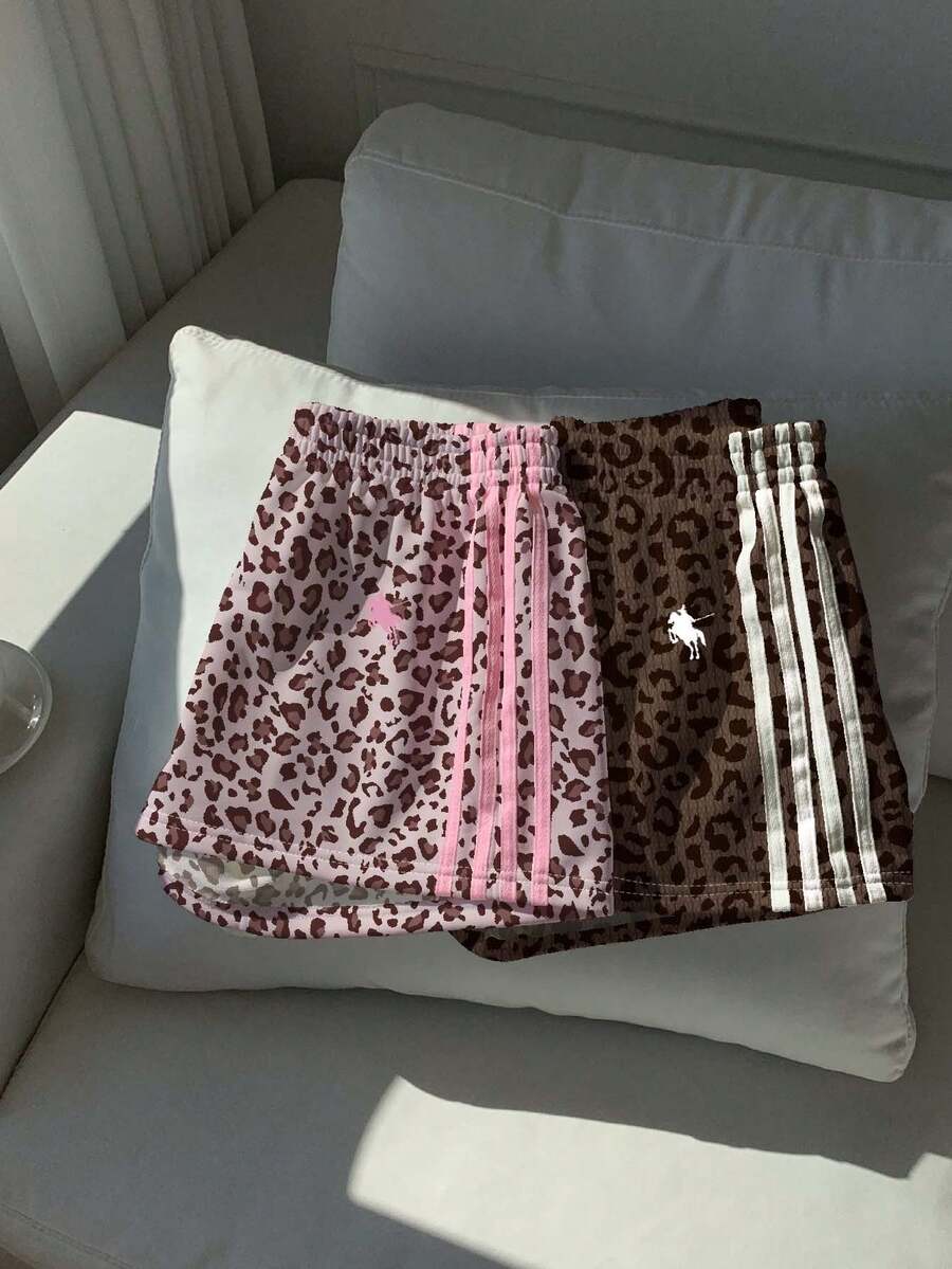 Comfortcana 2 piezas Pantalones cortos holgados de mujer casuales minimalistas con estampado de ramas en tejido de parche - Multicolor - Ver 1