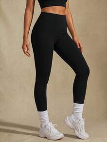 Glamine Leggings sin costuras de cintura alta de unicolor - Negro - Ver 1