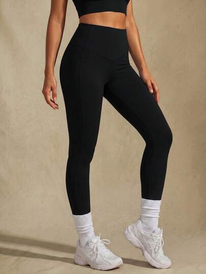 SHEIN Glamour Quần legging cạp cao không đường may, màu trơn