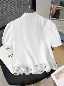 GlowEve Áo sơ mi nữ phối ren, kiểu dáng đơn giản, đa năng, thích hợp mặc hàng ngày. - trắng - Xem 2