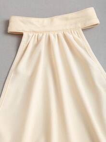 Sweetra Women's Elegant Fitted Romantic Pleated Halter Knit Dress - Apricot - View 5