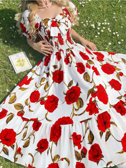 Teen Girl Summer Casual Floral Print Petal Sleeve Dress