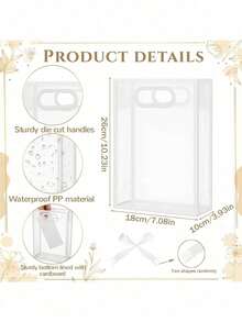 10 bolsas de regalo de plástico transparente reutilizables con cintas, material de PP blanco para bodas, cumpleaños, baby shower, empaque de pequeños negocios, suministros indispensables - Blanco - Ver 8