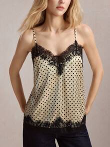 BizChic Áo tank top nữ kiểu dáng thường ngày, có dây đeo điều chỉnh được, in họa tiết chấm bi, thiết kế phối ren tương phản, phong cách retro thập niên 90, thanh lịch cho các bữa tiệc, đám cưới, mặc hàng ngày, phù hợp cho kỳ nghỉ, mùa hè, đi biển, ăn trưa, đi chơi, hẹn hò, đi làm, các dịp xã giao. - Nhiều màu - Xem 8
