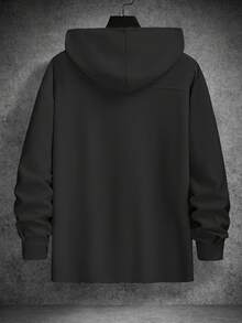 Manfinity Homme Hooded Casual, Pocket, Patch Logo White Men's Shacket - Black - View 2