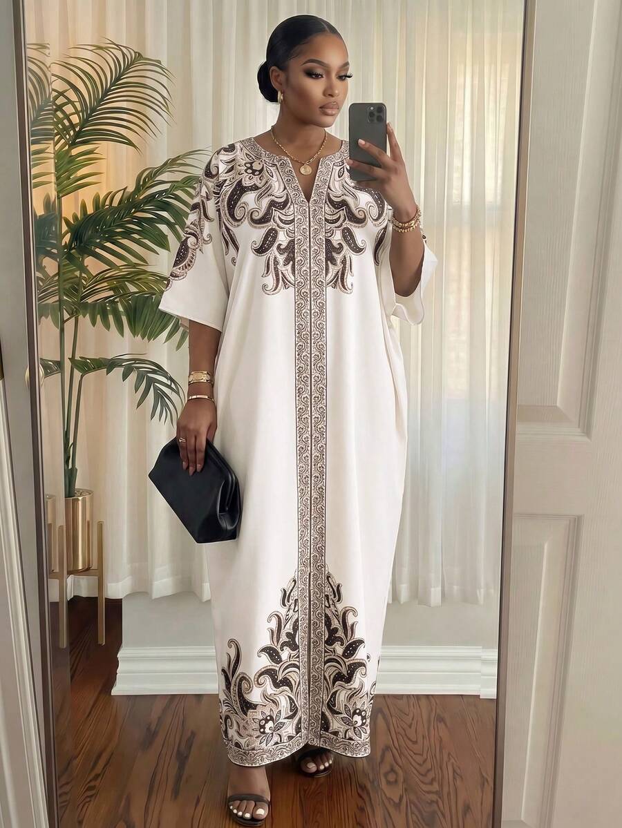 SHEIN Lady CURVE Plus Size Women Casual Loose Fit Sleeveless Cashew Print Dress